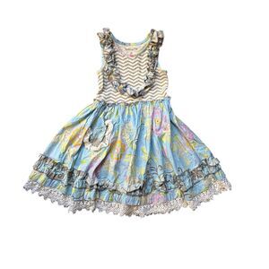 Mustard Pie 3T Floral Chevron Print 100% Cotton Dress RETIRED Print HTF